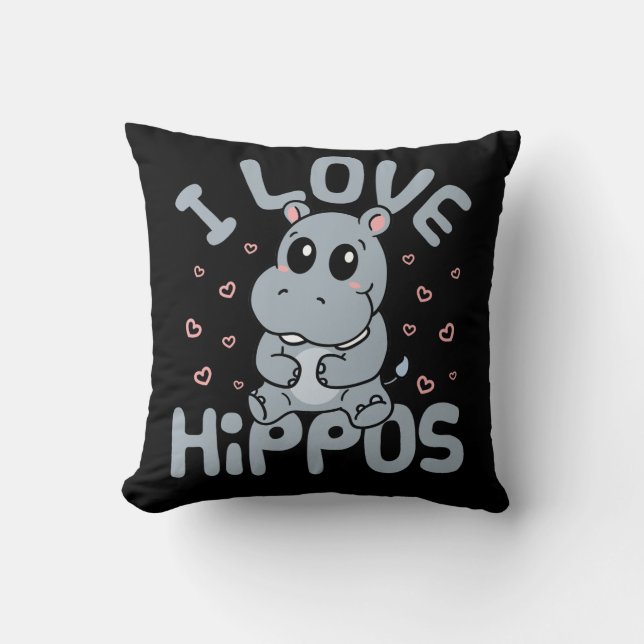 I Liebe Hippos Niedlich Hippopotamus Lover Kissen (Vorderseite)