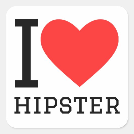 I LIEBE HIPSTER QUADRATISCHER AUFKLEBER (Vorderseite)