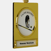 I Liebe Hockey Custom Design mit Stock und Helm Banner-Ornament Gold (Rechts)
