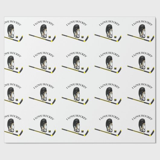 I Liebe Hockey Custom Design mit Stock und Helm Geschenkpapier (Flach)
