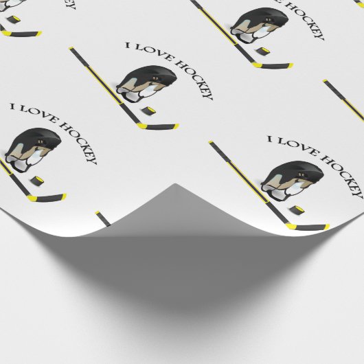 I Liebe Hockey Custom Design mit Stock und Helm Geschenkpapier (Ecke)