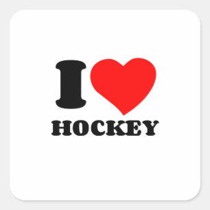 I LIEBE HOCKEY QUADRATISCHER AUFKLEBER