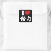 I Liebe House Music Quadratischer Aufkleber (Tasche)