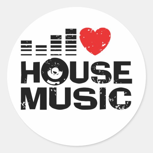 I Liebe House Music Runder Aufkleber (Vorderseite)