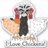I Liebe Hühner Cartoon Hand gezogen Aufkleber (Vorderseite)