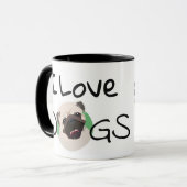 I Liebe Hunde Mops Cartoon und Herz Tasse (Vorderseite Links)