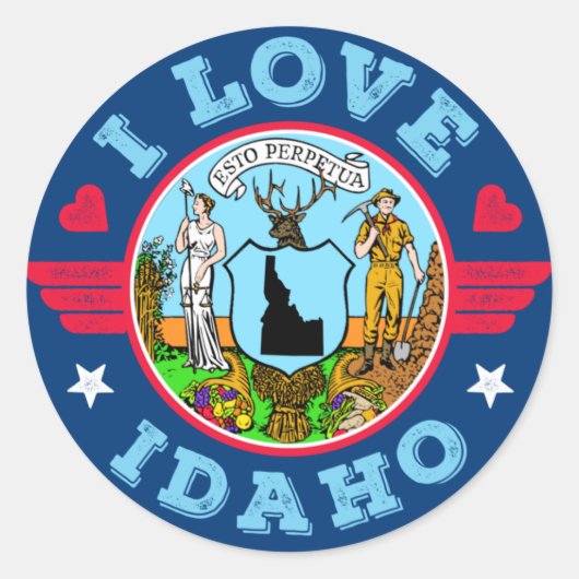 I Liebe Idaho Staat Karte und Flagge Runder Aufkleber (Vorderseite)