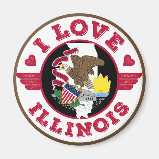 I Liebe Illinois Staat Karte und Flagge Magnet (Vorne)