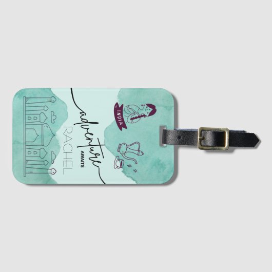 I Liebe India Adventures Reisesymbole Gepäckanhänger (Vorderseite (Horizontal))