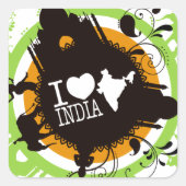 I Liebe India Quadratischer Aufkleber (Vorderseite)