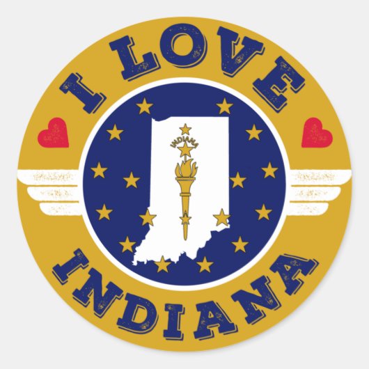 I Liebe Indiana Staat Karte und Flagge Runder Aufkleber (Vorderseite)