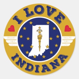 I Liebe Indiana Staat Karte und Flagge Runder Aufkleber
