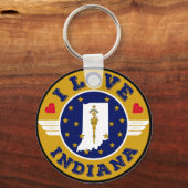 I Liebe Indiana Staat Karte und Flagge Schlüsselanhänger (Vorderseite)