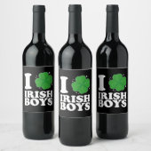 I Liebe Irish Boys Kleeblatt Heart St Patrick's Da Weinetikett (Flaschen)