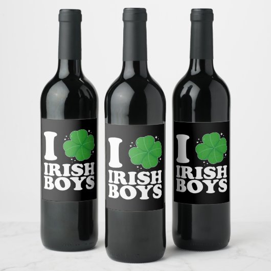 I Liebe Irish Boys Kleeblatt Heart St Patrick's Da Weinetikett (Flaschen)