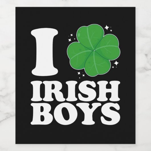 I Liebe Irish Boys Kleeblatt Heart St Patrick's Da Weinetikett (Einzelnes Label)