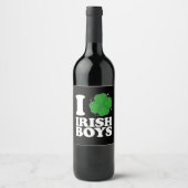 I Liebe Irish Boys Kleeblatt Heart St Patrick's Da Weinetikett (Vorderseite)