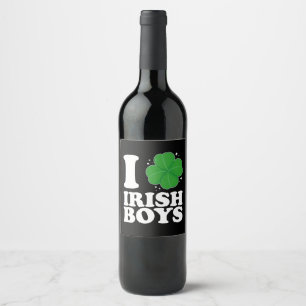 I Liebe Irish Boys Kleeblatt Heart St Patrick's Da Weinetikett