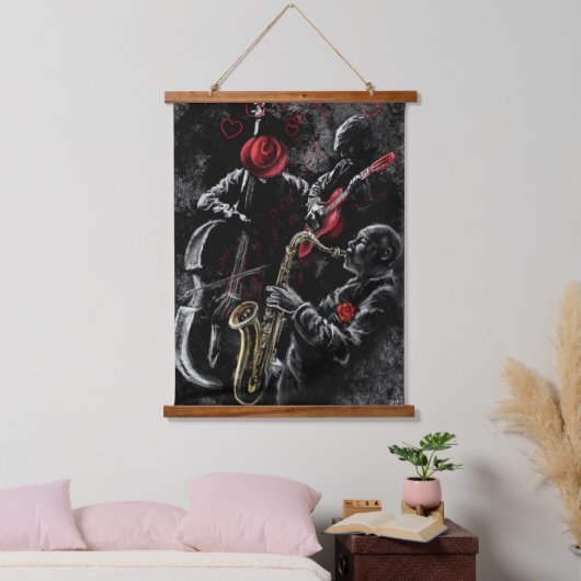 I Liebe Jazz Music Hangband - Malerei Art Wandteppich Mit Holzrahmen (Schlafzimmer)
