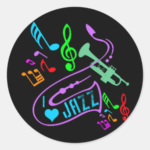 I LIEBE JAZZ RUNDER AUFKLEBER