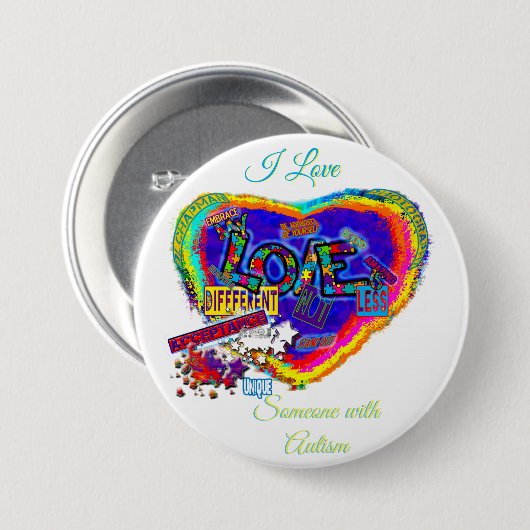 I Liebe Jemand mit Autismus 2(me) Taste Button (Vorne & Hinten)