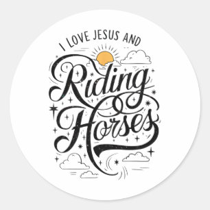 I Liebe Jesus and Riding Pferde Pferde Girls Wom Runder Aufkleber