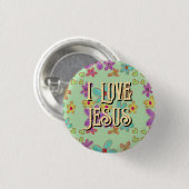 I Liebe Jesus Christlich Girl Blume Grün Button (Vorne & Hinten)