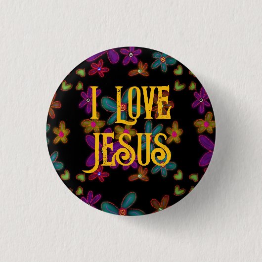 I Liebe Jesus Christlich Girl Blume Muster Button (Vorderseite)