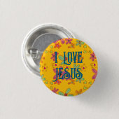 I Liebe Jesus Christlich Girl Blume Muster Gelb Button (Vorne & Hinten)