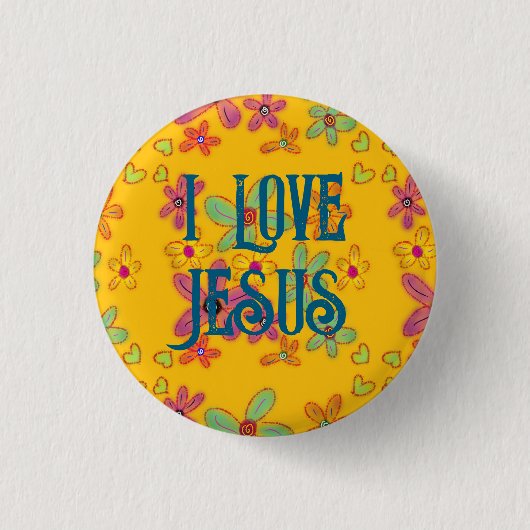 I Liebe Jesus Christlich Girl Blume Muster Gelb Button (Vorderseite)