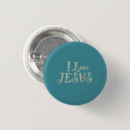 "I Liebe Jesus" Gold auf Türkis Button (Vorne & Hinten)