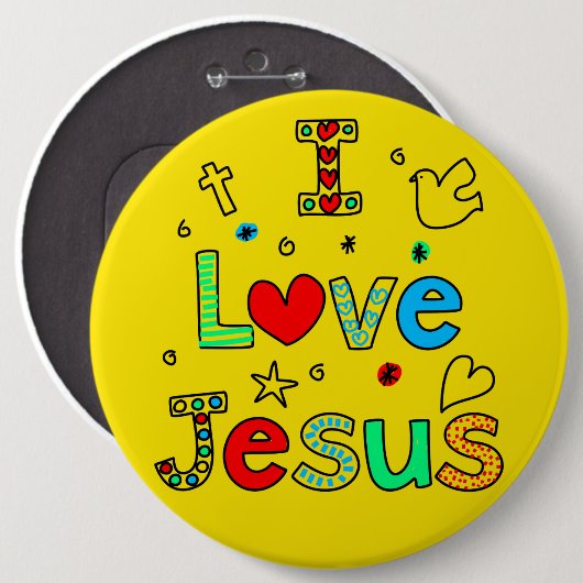 I Liebe Jesus I Doodles I Gelb I 6x6 I Schaltfläch Button (Vorne & Hinten)