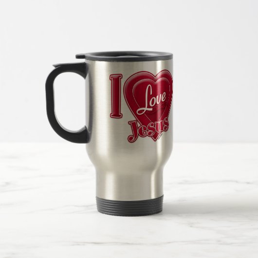 I Liebe Jesus Rotes Herz Reisebecher (Links)