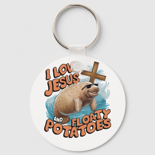 I Liebe Jesus und Floaty Potato ManateSea Kühe Schlüsselanhänger (Rückseite)