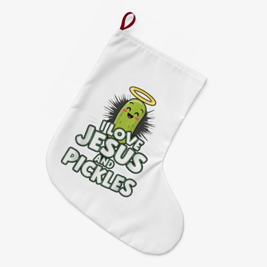 I Liebe Jesus und Pickles Großer Weihnachtsstrumpf (Vorderansicht (hängend))