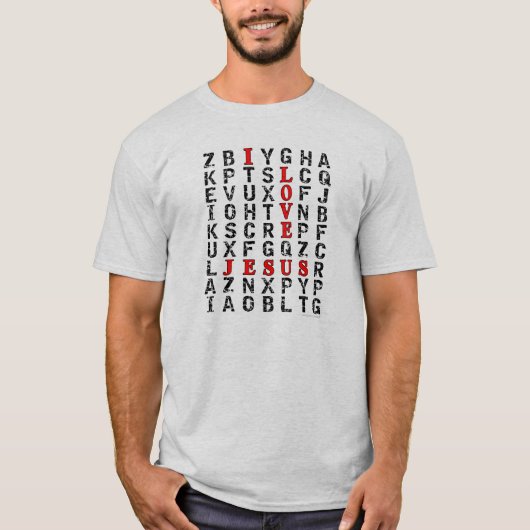 I Liebe Jesus Word Suche Puzzle Tee Shirt (Vorderseite)