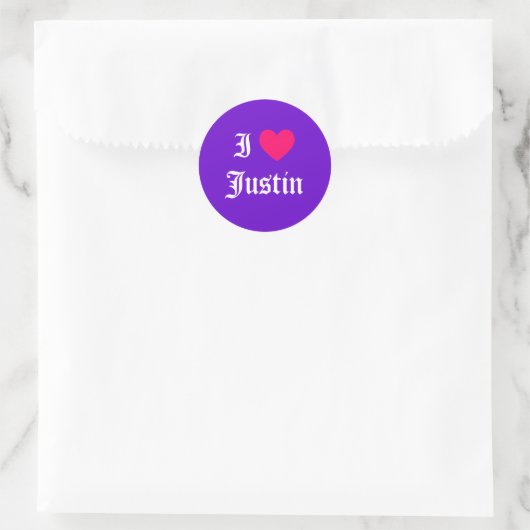 I Liebe Justin Runder Aufkleber (Tasche)
