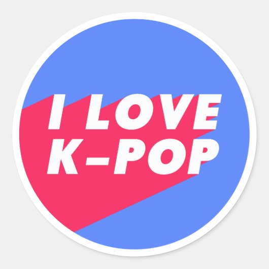 I Liebe K-Pop Blue Pink Circle Design Runder Aufkleber (Vorderseite)