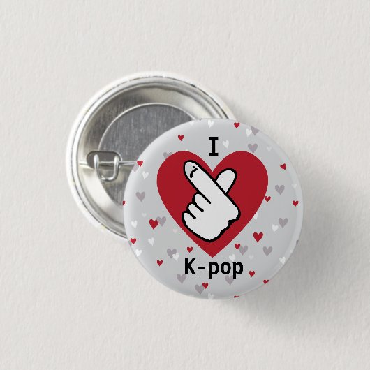 I Liebe K-Pop Red Gray Finger Heart Button (Vorne & Hinten)