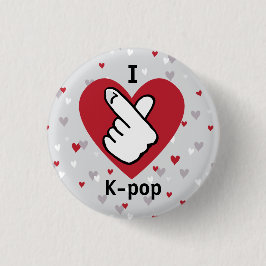 I Liebe K-Pop Red Gray Finger Heart Button