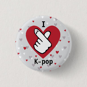 I Liebe K-Pop Red Gray Finger Heart Button