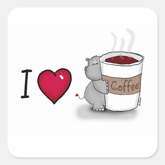 I Liebe Kaffee - Hippo-Lieben-Kaffee Quadratischer Aufkleber (Vorderseite)