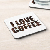 I Liebe Kaffee in geröstete Kaffeebohnen Schriftar Untersetzer (Linke Seite)