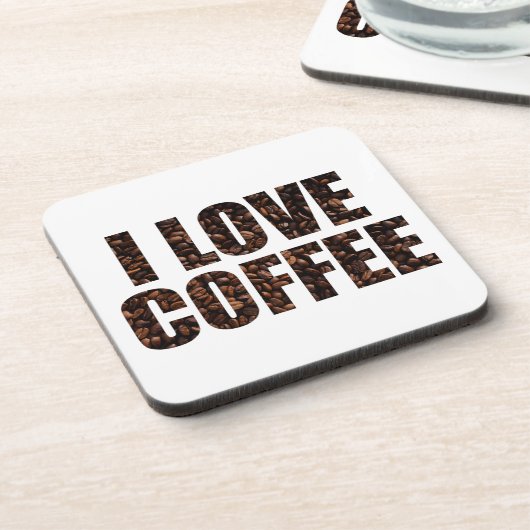 I Liebe Kaffee in geröstete Kaffeebohnen Schriftar Untersetzer (Linke Seite)