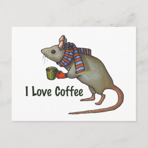 I Liebe Kaffee: Maus: Original Freehand Art Postkarte
