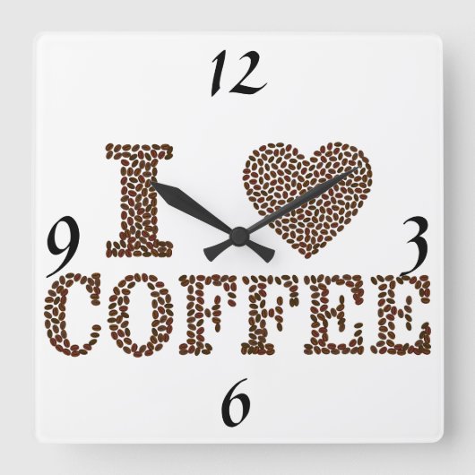 I Liebe-Kaffee-Uhr Quadratische Wanduhr (Vorderseite)