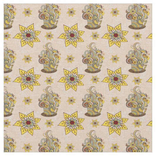I Liebe Kaffee und gelbe Blumen Stoff (Nahaufnahme)