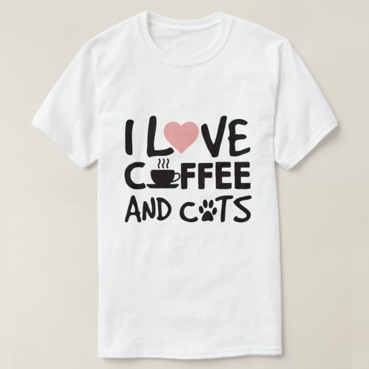 I Liebe-Kaffee und Katzen T-Shirt (Design vorne)