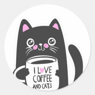 I Liebe Kaffee und Katzen - Wählen Sie die Hinterg Runder Aufkleber
