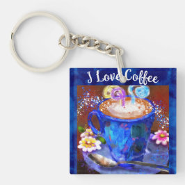 I Liebe Kaffee Whimsical Abstrakt Painting Floral Schlüsselanhänger